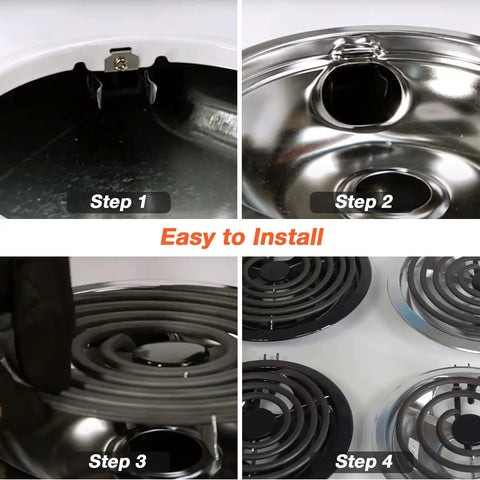 Installation steps for Electric Stove Burner Drip Pan Set Fits Frigidaire And Kenmore Electric Ranges With Locking Slots