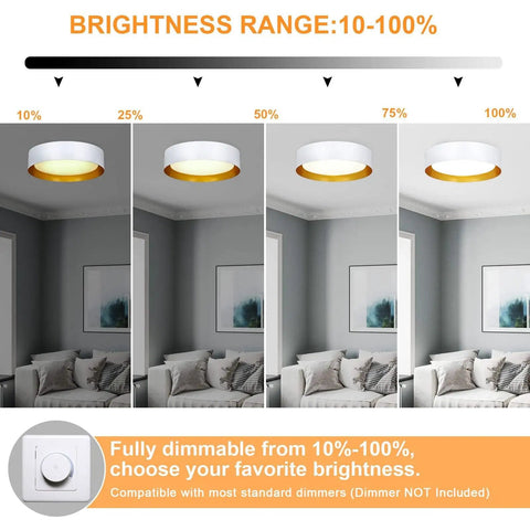 Super Versatile Dimmable Round Led Flush Mount Ceiling Light 15 Inch Fixture In Matte White With Gold Inside brightness range