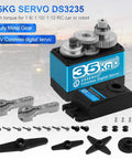 Beefy 35Kg Torque RC Servo With Waterproof Digital Full Metal Gear Steering, 25T Double Locking Horn Included, parts displayed