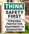 Person holding PPE Required Workplace Sign 10x14 Inch Rust Free Aluminum Durable Industrial Safety Sign With Pre Drilled Holes
