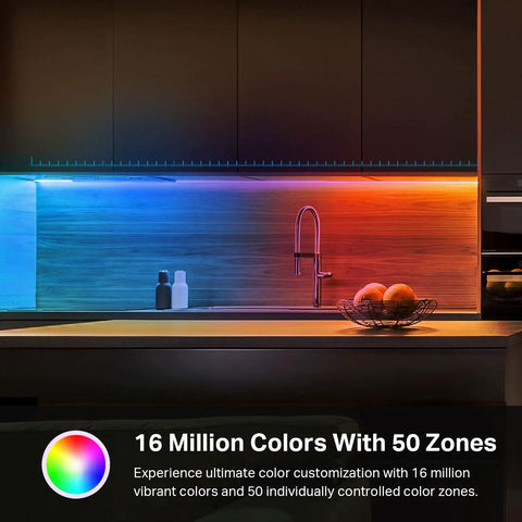 Smart LED Light Strip 16.4 Ft RGBIC With 50 Color Zones, Wi Fi Compatible And Works With Alexa, Google Home, And SmartThings in kitchen