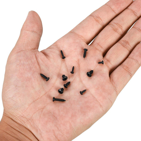750 Piece Self Tapping Screws Set M1.7 Through M3 Phillips Pan Head Cross Recessed Carbon Steel Black in hand
