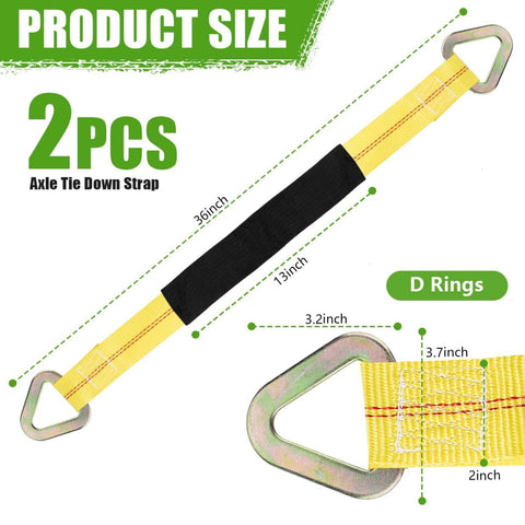 2 Pack 36 Inch By 2 Inch Axle Tie Down Straps With Protective Sleeves And D Rings, Heavy Duty Car Tie Down Straps, yellow strap with D rings