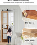 Double 15X84 Inch Spruce Wood Bifold French Glass Door With Smooth Barn Style Slider And Full Hardware Track Kit in a room with a child painting.