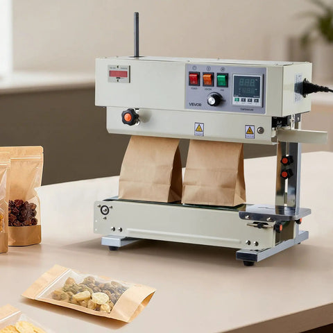 Beefed Up Continuous Bag Band Sealer With Adjustable Temperature And Speed 0.24 to 0.47 Inch Seal Width Vertical Roller Printing