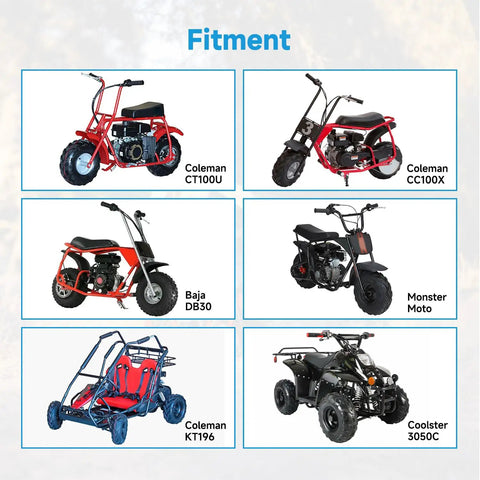Various mini bikes and 4-wheelers compatible with All Terrain Tire 145/70-6 For Mini Bikes And Go Karts, ATV UTV Ready.