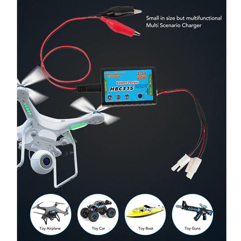 Portable 20W RC Battery Balance Charger With Built In Safety Guards No Drama Beefed Up For LiPo Batteries Fast Charging Station for drones and RC gear.
