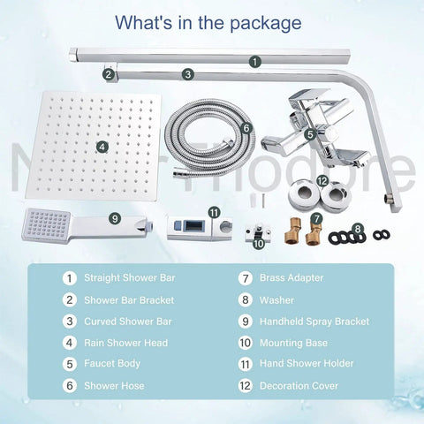 Rainfall Shower System Chrome With 8 Inch Square Shower Head Hand Spray Mixer Tap Tub Tap Wall Mount Bathroom Fixtures