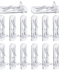 20 Pcs Clear Plastic Locking Shelf Pins 5mm 3/4 Inch Self Locking Shelf Support Peg Clips arranged in a grid pattern