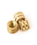 No Sweat M4 Brass Threaded Inserts For Injection Molding And Hobbyist 3D Prints Bulk Haul of ten female thread hardware pieces.
