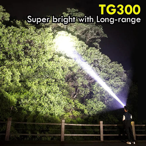 Ultra Bright LED Headlamp With Motion Sensor Waterproof Rechargeable Spotlight illuminating trees at night