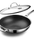 Hybrid 12 Inch Wok Pan With Lid For Easy Stir Fry PFOA Free Nonstick Stainless Steel Induction Ready Dishwasher And Oven Safe