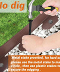 Installing 66 Feet Brown Lawn Edging Kit With 120 Spikes For Landscape And Garden Borders with hammer and metal stake