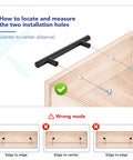 Diagram showing installation guide for Matte Black Cabinet Handles 5 Inch Overall Length With 3 Inch Hole Centers 76 Mm Cabinet Pulls.