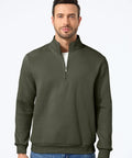 Mens Quarter Zip Fleece Pullover Mock Neck Sweatshirt Regular Fit Long Sleeve Outdoor Knit Top In Moss Green Cozy Warmth