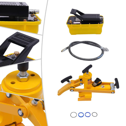 Workhorse Heavy Duty Tire Bead Breaker Kit With 70 MPa Hydraulic Foot Pump And 10000 PSI Capacity 10 Ton Bead Breaker Tool With Air Hose For Farm Equipment Tractors Buses Lawn Mowers And ATVs, yellow steel