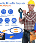 Straight Up Noise Dampening Earplugs Bulk Pack Of One Thousand Corded Silicone Picks With Attached Strings And A Trusted Twenty Five Decibel Rating For Easy Living Reusable Chill Vibes In Bright Blue And Orange Colors with construction worker.