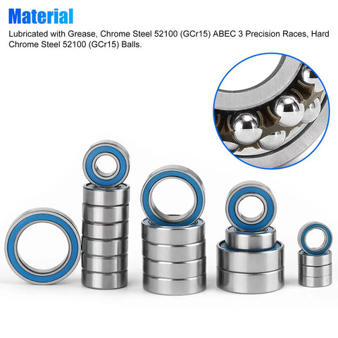 21Pcs RC Bearing Kit Steel Sealed Ball Bearings for 1x10 Traxxas models in multiple sizes with chrome steel material
