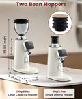 Tuni G3 Commercial Espresso Coffee Grinder With 64mm Flat Burrs, Stainless Steel Conical Mill, two distinct bean hoppers on display.