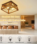 Industrial Square Flush Mount Ceiling Light For Porch Kitchen Hallway And Entry Modern Black Rustic 2 Light Fixture Built To Last Weatherproof Matte Metal Indoor Outdoor Ready No Fuss Design displayed in modern living space highlighting bulb compatibility options