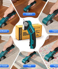 Cordless Electric Scissors With Slick Design And Heavy Duty Motor For Zero Sweat Cardboard Cutting Fabric Trimming Leather Cutting And Plastic Snipping That Gets The Job Done Without Any Fuss in use on cardboard, leather, fabric, and paper.