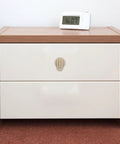 Dresser with brushed brass concealed single-hole cabinet knob, featuring quick install metal furniture handles in zinc alloy.