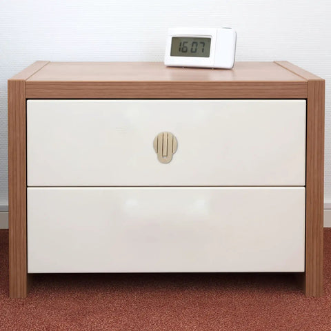 Dresser with brushed brass concealed single-hole cabinet knob, featuring quick install metal furniture handles in zinc alloy.
