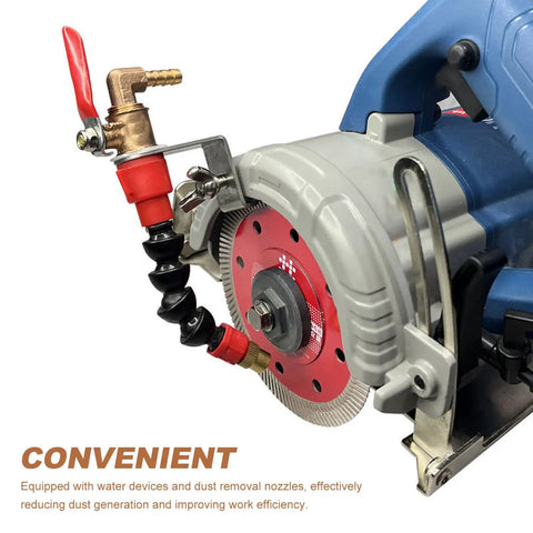Pro Grade Angle Grinder Coolant Sprayer System Featuring Badass Stainless Steel Mist Nozzle for wet cutting and dust control.