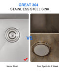 Comparison of 20 Inch Drop In Kitchen Sink In Stainless Steel With Brushed Nickel Finish vs rust-prone stainless steel sink.
