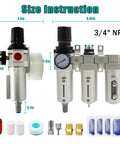 Heavy Duty Three Stage Air Dryer With Three Quarter Npt Connector For Industrial Compressors size instructions and accessories