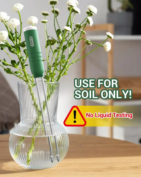 4 In 1 Soil Moisture Meter With Wireless Sensor inserted in vase with caution for soil use only