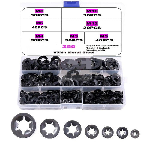 Lock Washers Set M3 M4 M5 M6 M8 M10 M12 Push On Locking Washers With Star Teeth For Vibration Resistant Fastening kit