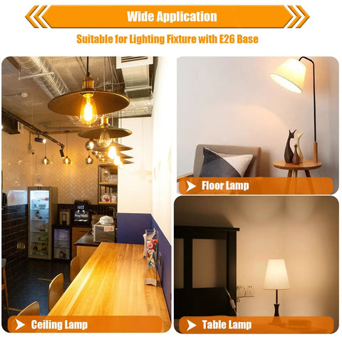 16 Pack Vintage LED Edison Bulbs 40W Equivalent Dimmable 4W Filament Bulbs 2200K Amber White ST19 E26 in various lamp fixtures