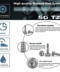 Top Sh*...* pack of stainless steel screws showcasing hex washer head and sharp screw teeth, 1/2 inch length, durable and anti-corrosion.