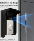 Outdoor Black Doorbell Anti-Glare Cover With Inward-Fold Sun Shade installed around a video doorbell, blocking sun glare.