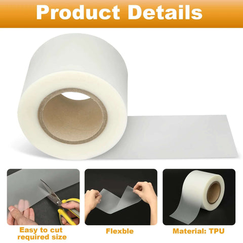 Roll of Press Brake Urethane Die Protection Film for Stainless Steel, easy to cut and flexible, TPU material, 4 inch x 0.02 inch x 100 ft