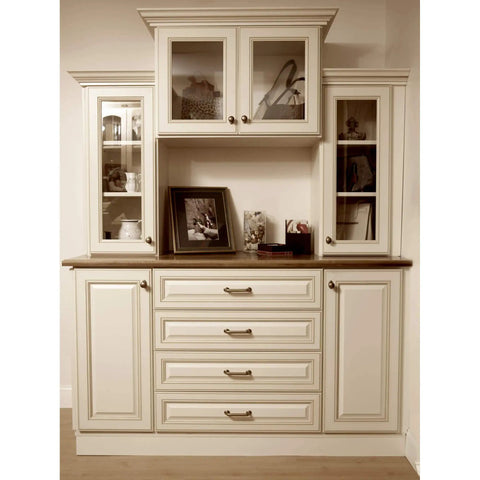 Kitchen cabinet with Aspen Round Cabinet Knob in Light Bronze Finish, traditional style hardware, 1-1/8 in diameter, 7/8 in projection.