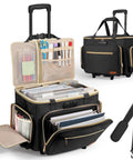 Rolling Teacher Bag With Wheels And Detachable Trolley Fits 17 Inch Laptop Anti Theft Lock Accordion File Organizer