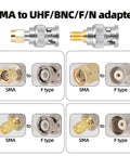 Pro Grade SMA To BNC Adapter Kit 12-Piece 50 Ohm RF Coaxial Connectors Example of SMA to UHF BNC F N adapters