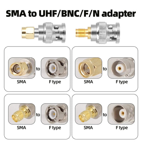 Pro Grade SMA To BNC Adapter Kit 12-Piece 50 Ohm RF Coaxial Connectors Example of SMA to UHF BNC F N adapters