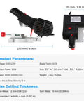 Compact Benchtop Miter Saw For Hobbyists And DIY Projects, Portable 9 By 5.5 By 5.3 Inch, dimensions and product parameters shown