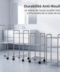 Dope Metal Storage Rack With Wheels Portable Floor Standing Organizer in bathroom setting, rust resistant steel racks