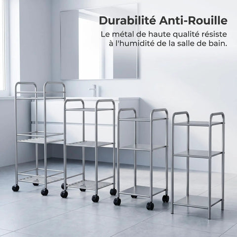 Dope Metal Storage Rack With Wheels Portable Floor Standing Organizer in bathroom setting, rust resistant steel racks