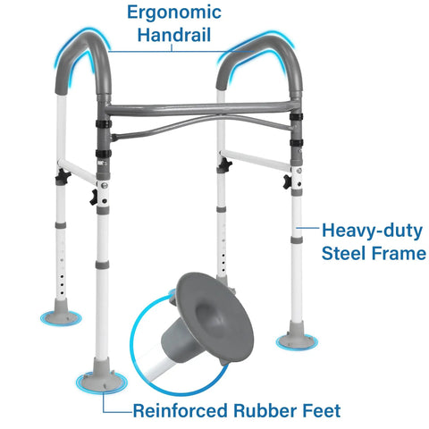 Deluxe Adjustable And Foldable Toilet Safety Frame With Handrail Grab Bar For Seniors, Easy Sit-To-Stand Aid, ergonomic design