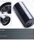 216-259 UF Round Motor Start Capacitor 220-250V AC for single-phase motors, angled view with connection terminals visible.