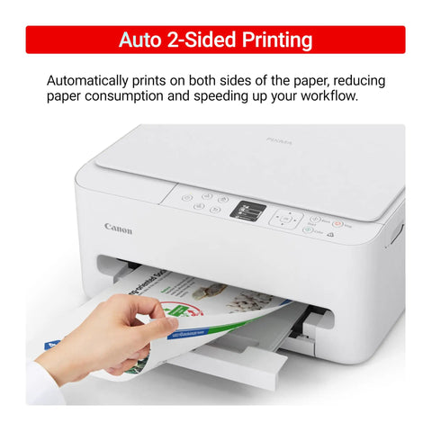 All In One Wireless Color Inkjet Printer With Duplex Printing For Home Use showing compact white design with printed document.