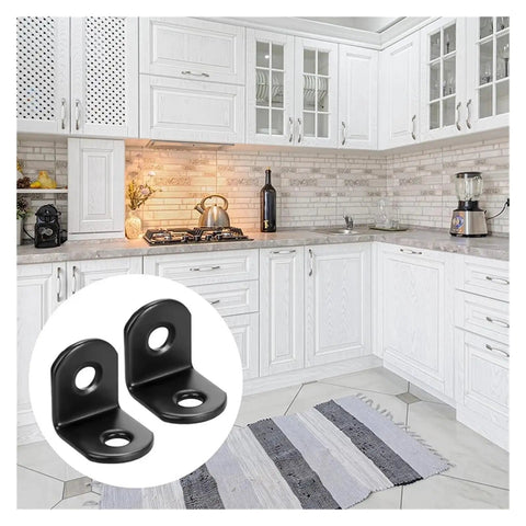 Heavy Duty Black Stainless Steel Corner Braces For Furniture And Shelving legit rock solid hardware in modern kitchen.