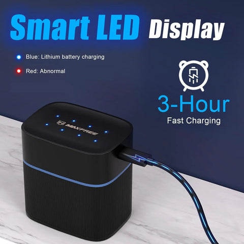 Charging dock for 8 Pack Rechargeable AA Batteries With Charger 1.5V 3600mWh Lithium Double A LED Display on marble surface