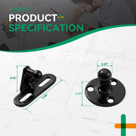 Premium Steel Heavy Duty 10 Mm Ball Stud Mounting Brackets For Gas Struts With 10 Hex Nuts Knockout Quality No Sweat Assembly Top Shelf Guarantee For Garage Swaps, featuring dimensions and black finish.
