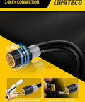 Slick 9.8 Ft Recoil Air Hose Extension With Clip On Chuck And Presta Valve Connector For Air Compressor Tire Inflator Pump Setup Gonna Flow Straight Up Reliable And Handle Any Job No Sweat, showcasing 2-way connection for easy use.